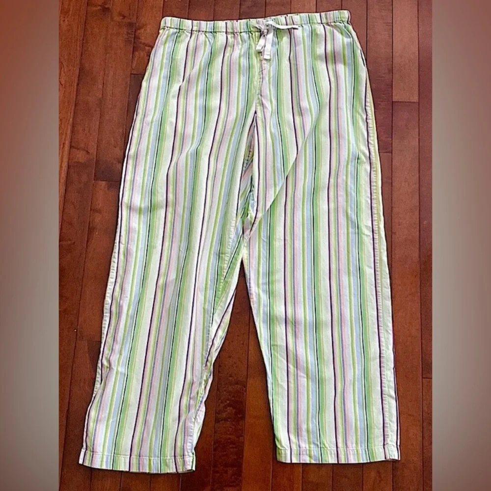 Nicki by Nicole Miller Green Pink Striped SZ L Y2K Revival Preppy Pajama Pants